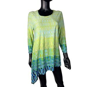 Cato Green Ombre Geometric Asymmetrical Hem Tunic Top Womans Size M